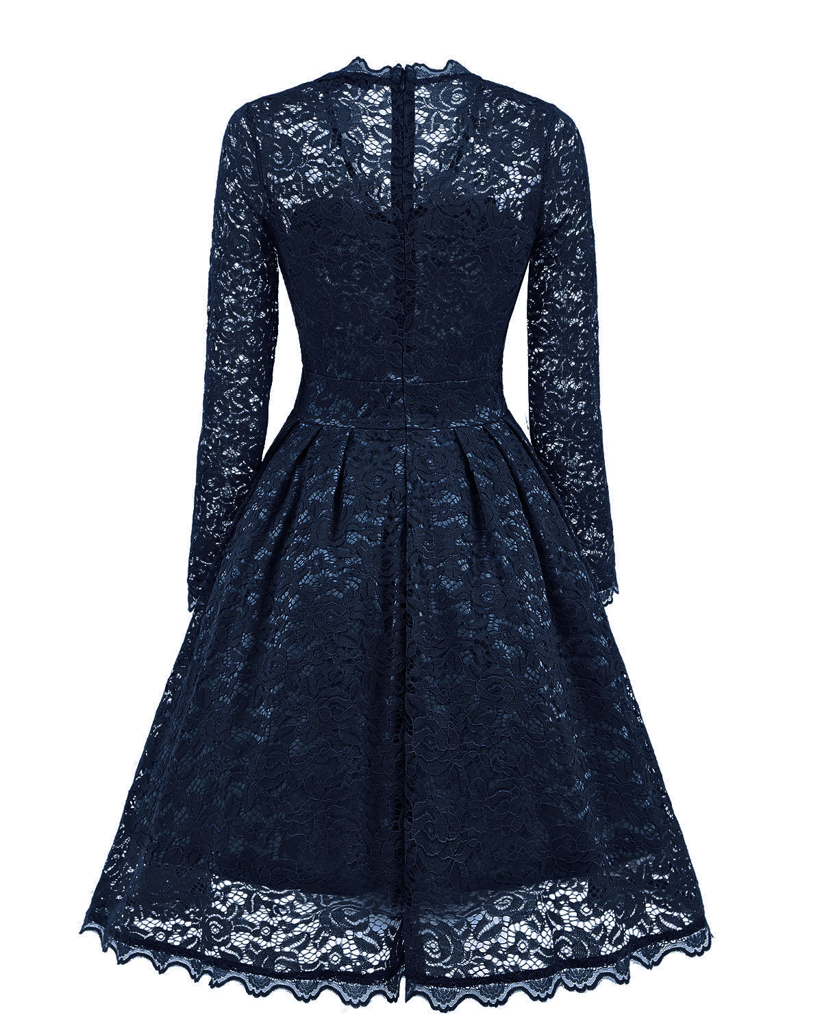 F2528-1 Retro Floral Lace Long Sleeve Vintage Swing Cocktail Bridesmaid Dress